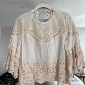 Zara Cream and Tan Embroidered Blouse